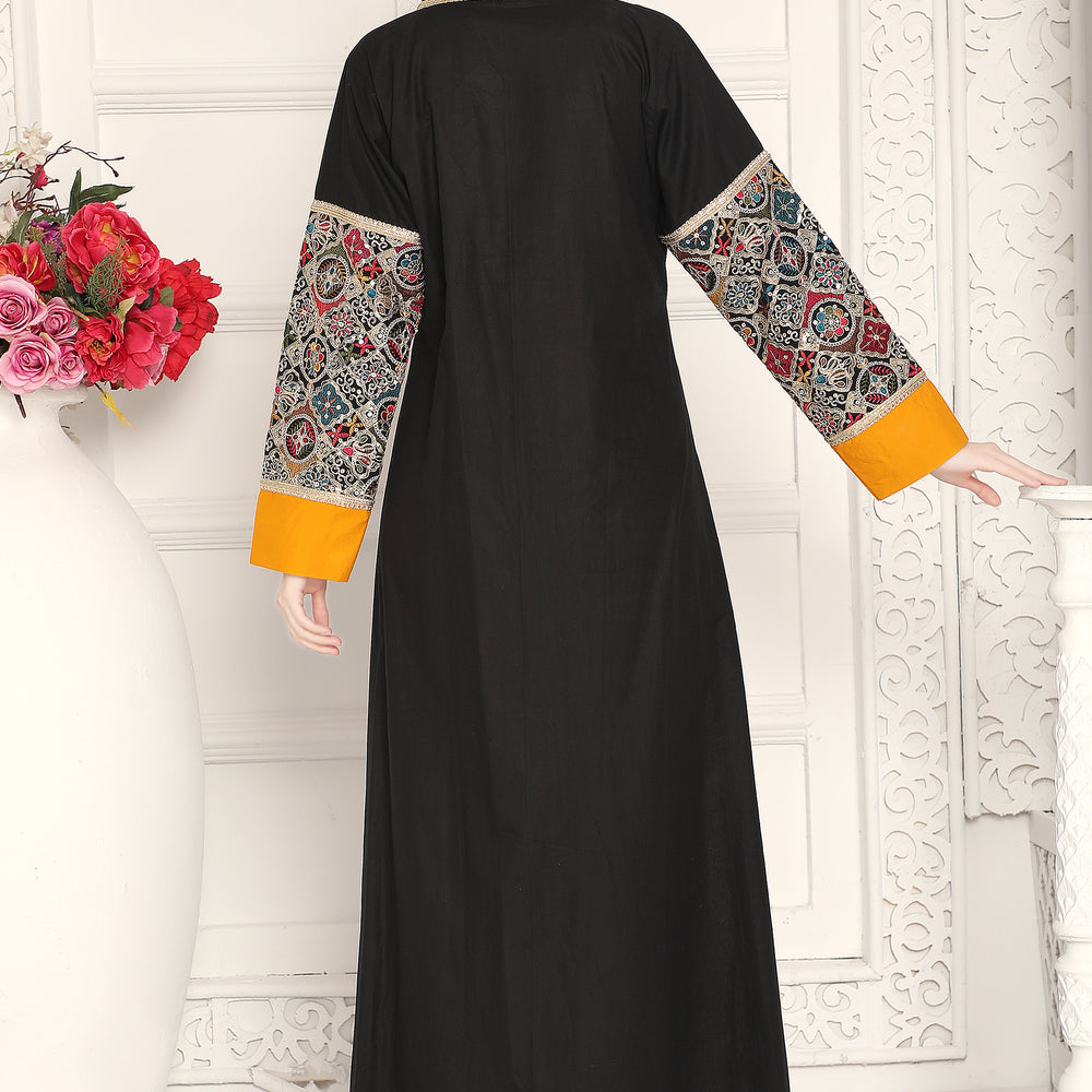 
                  
                    V Neck A-line Jalabiya Dress with Multi Colour Embroidery
                  
                