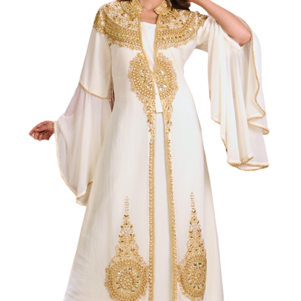 Embroidered Caftan Cocktail Party Gown