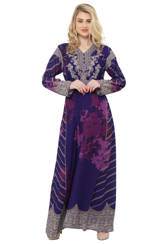 Digital Printed Party Gown With Long Sleeve