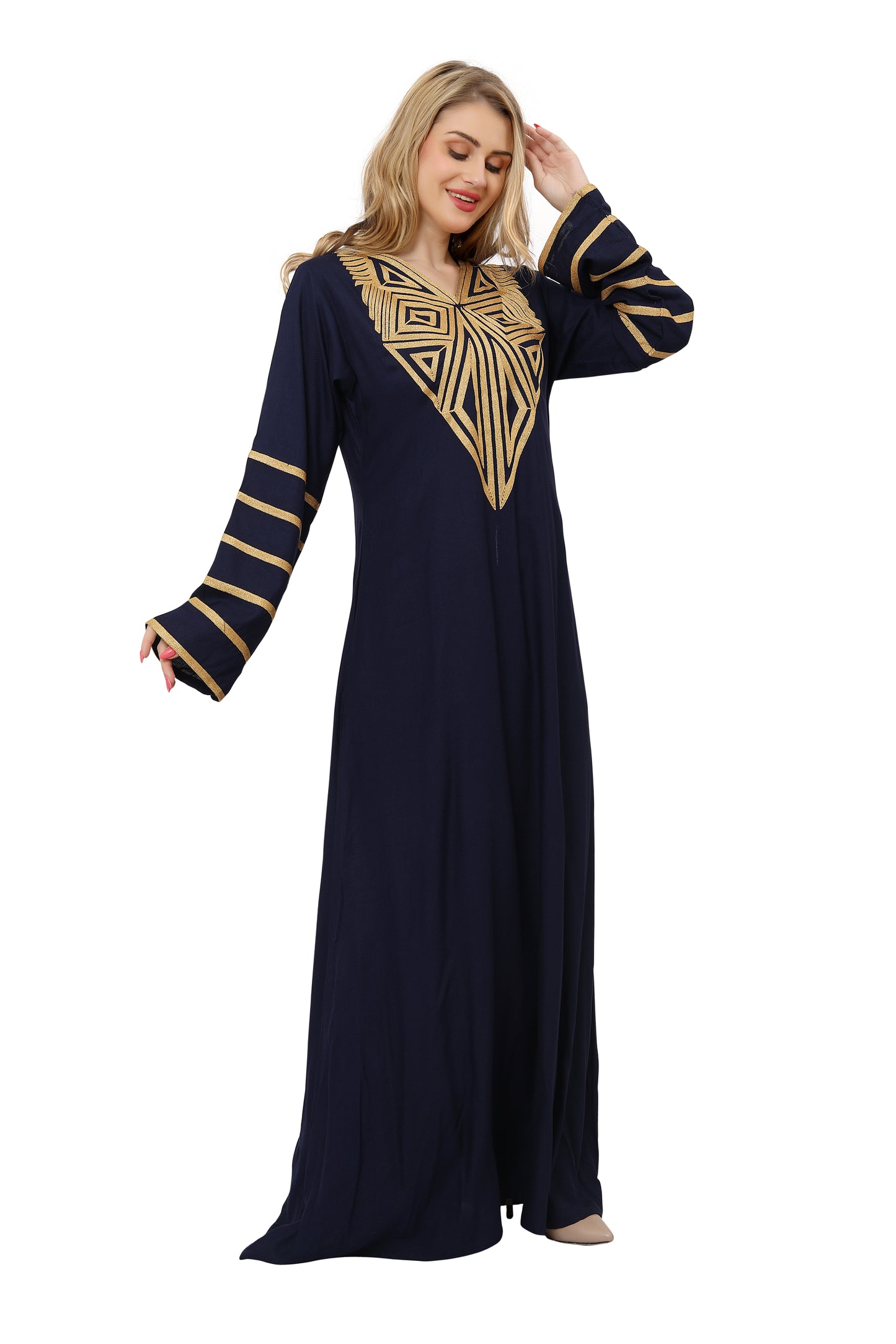 Kaftan Maxi Dress Thread Lace Embroidery Gown