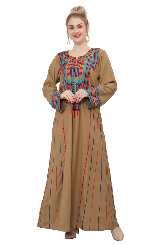 Traditional Caftan In Multicolor Embroidery Gown