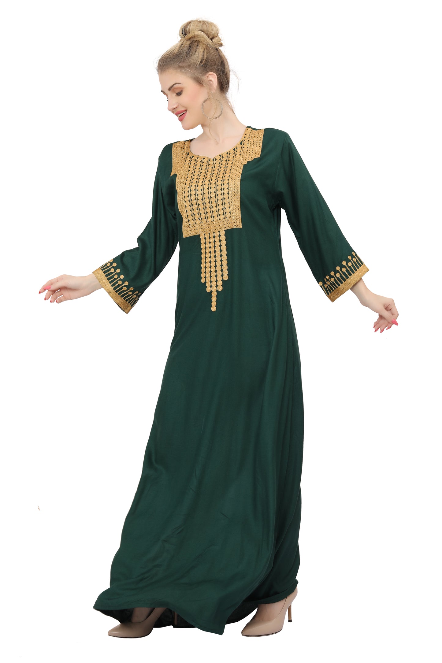 Golden Threadwork Embroidery Farasha Gown