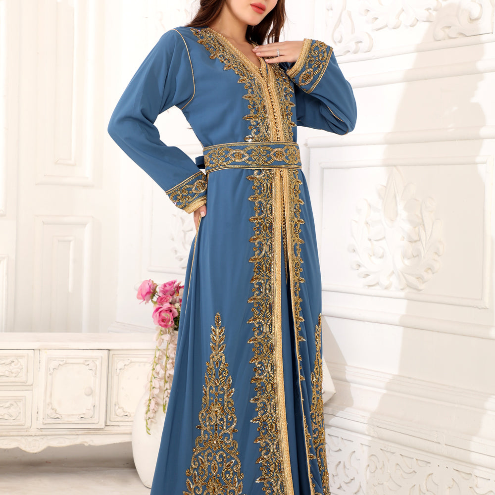 
                  
                    Crystal Embroidery Moroccan Caftan Takchita in a 3 Piece set with Belt
                  
                