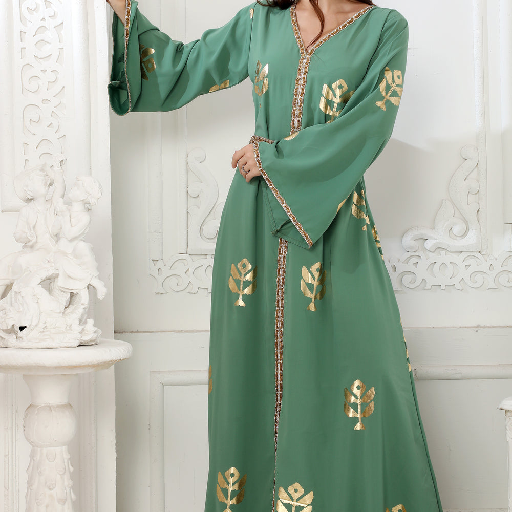 
                  
                    Moss Green Block Print Long Gown Kaftan
                  
                