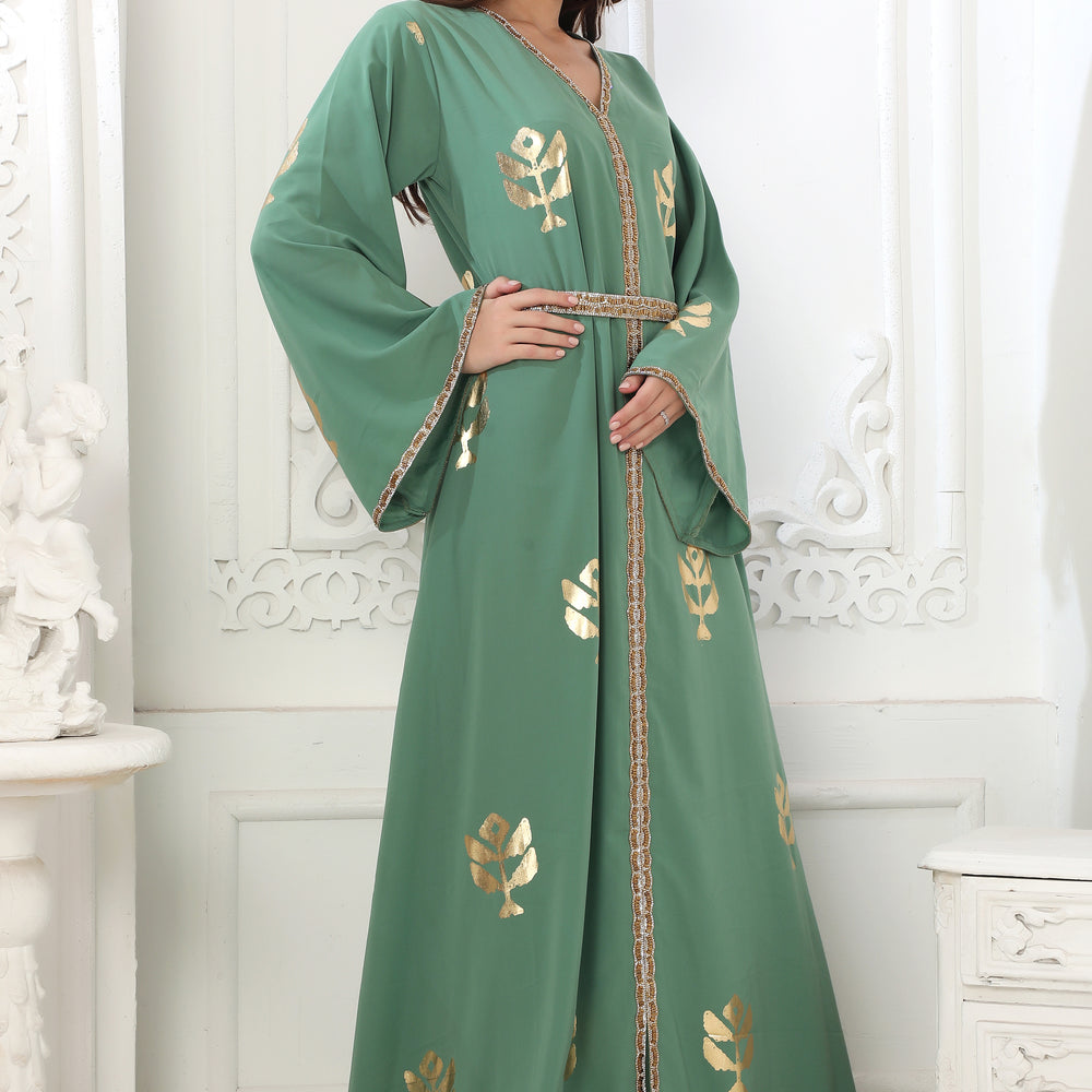 
                  
                    Moss Green Block Print Long Gown Kaftan
                  
                