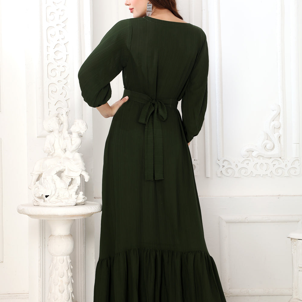 
                  
                    Classic Partywear Dark Green Dress with Bottom Frills
                  
                