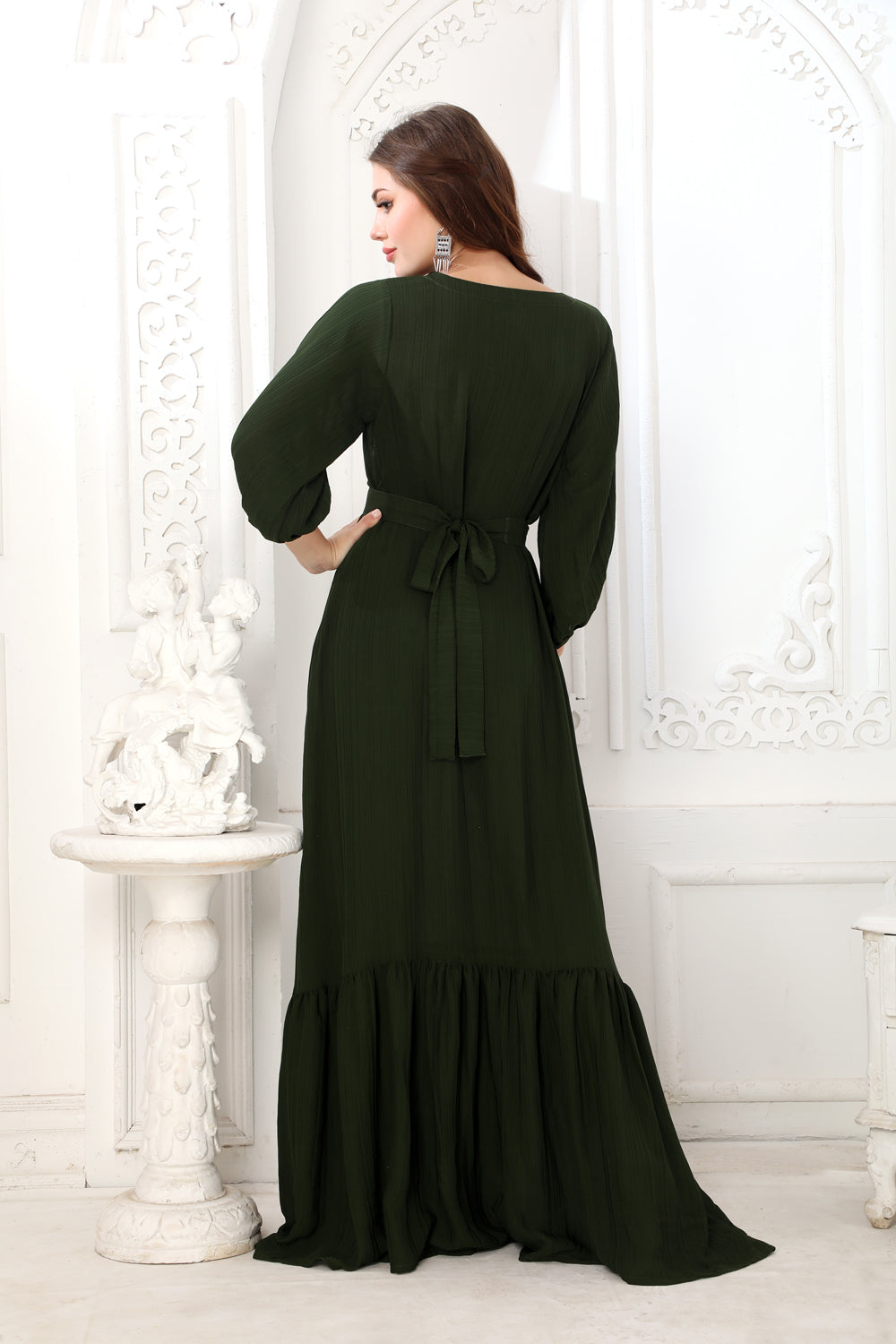 Classic Partywear Dark Green Dress with Bottom Frills