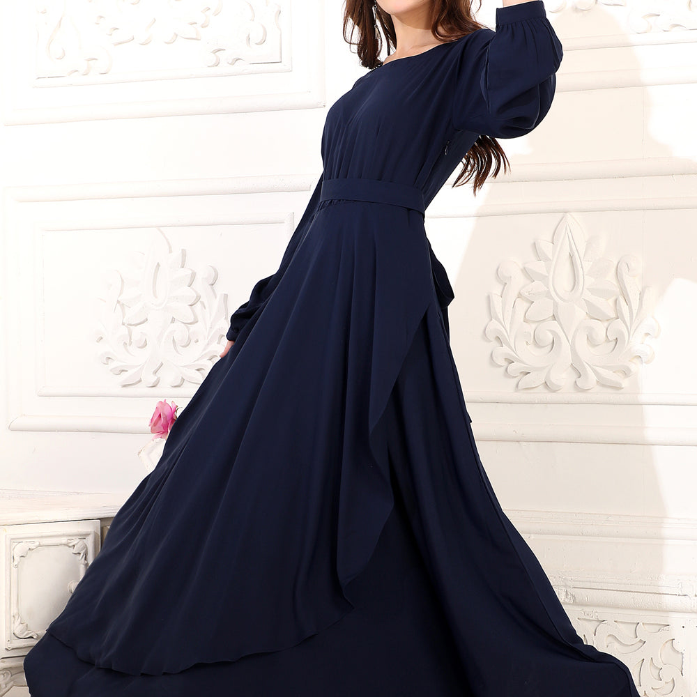 
                  
                    Partywear Dress with Big Flair in Dark Blue
                  
                