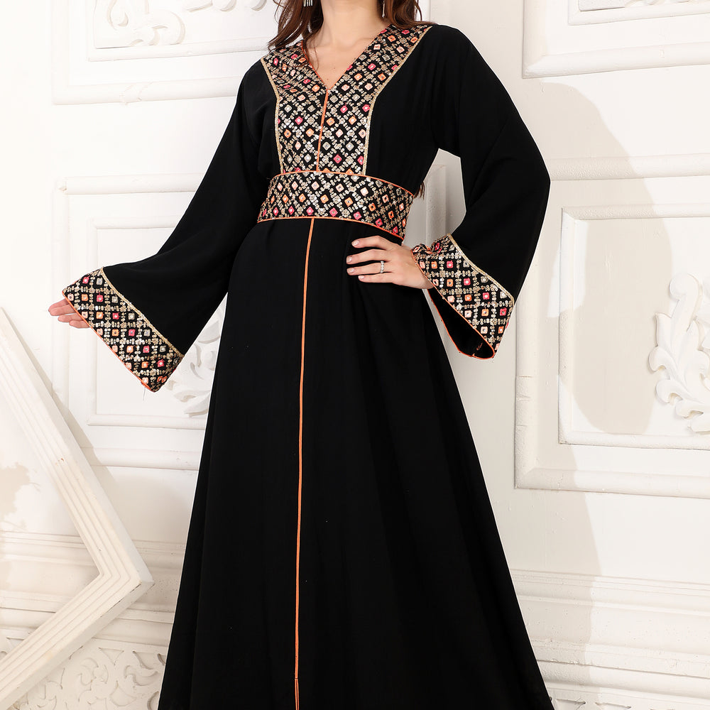 
                  
                    Intricate Embroidery V Neck Jalabiya Dress with Shining Foil Finish
                  
                