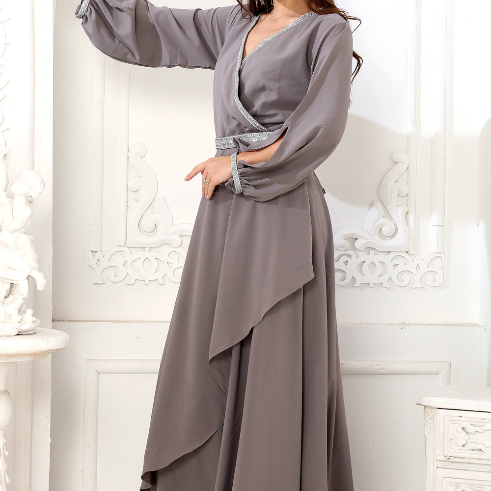 
                  
                    Minimalistic Designer Abaya in Grey Kaftan Dress
                  
                