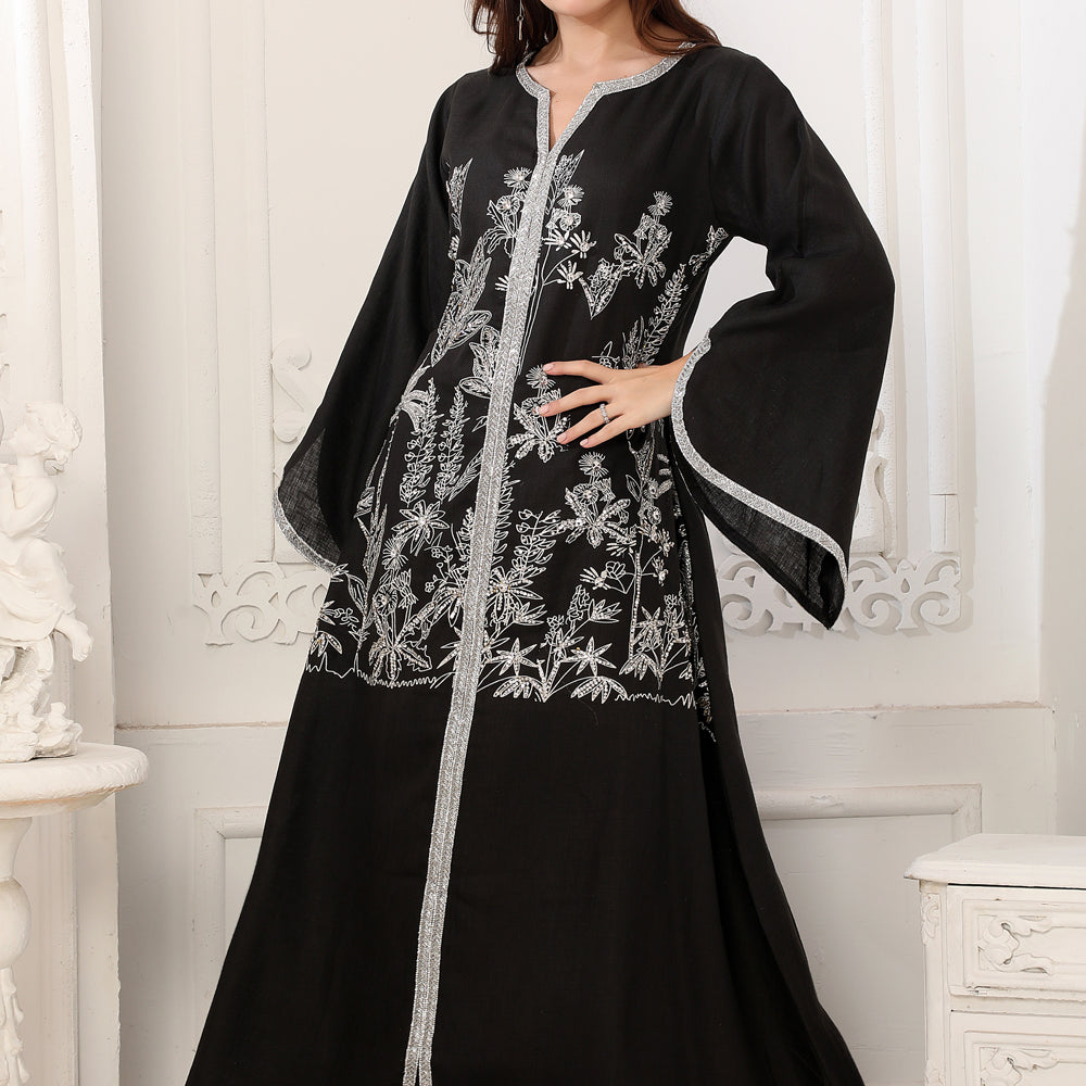 
                  
                    Black A Line Floral Dubai Style Kaftan with Block Print
                  
                