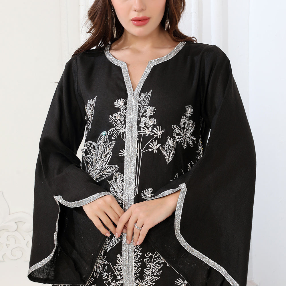 
                  
                    Black A Line Floral Dubai Style Kaftan with Block Print
                  
                