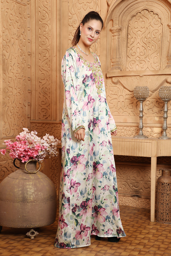 Designer Eid Kaftan Thread Embroidery Takchita Wedding Gown