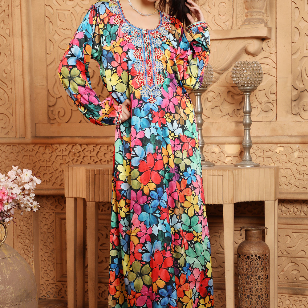 
                  
                    Eid Party Dress Floral Print Summer Islam Hijab Long Gown
                  
                