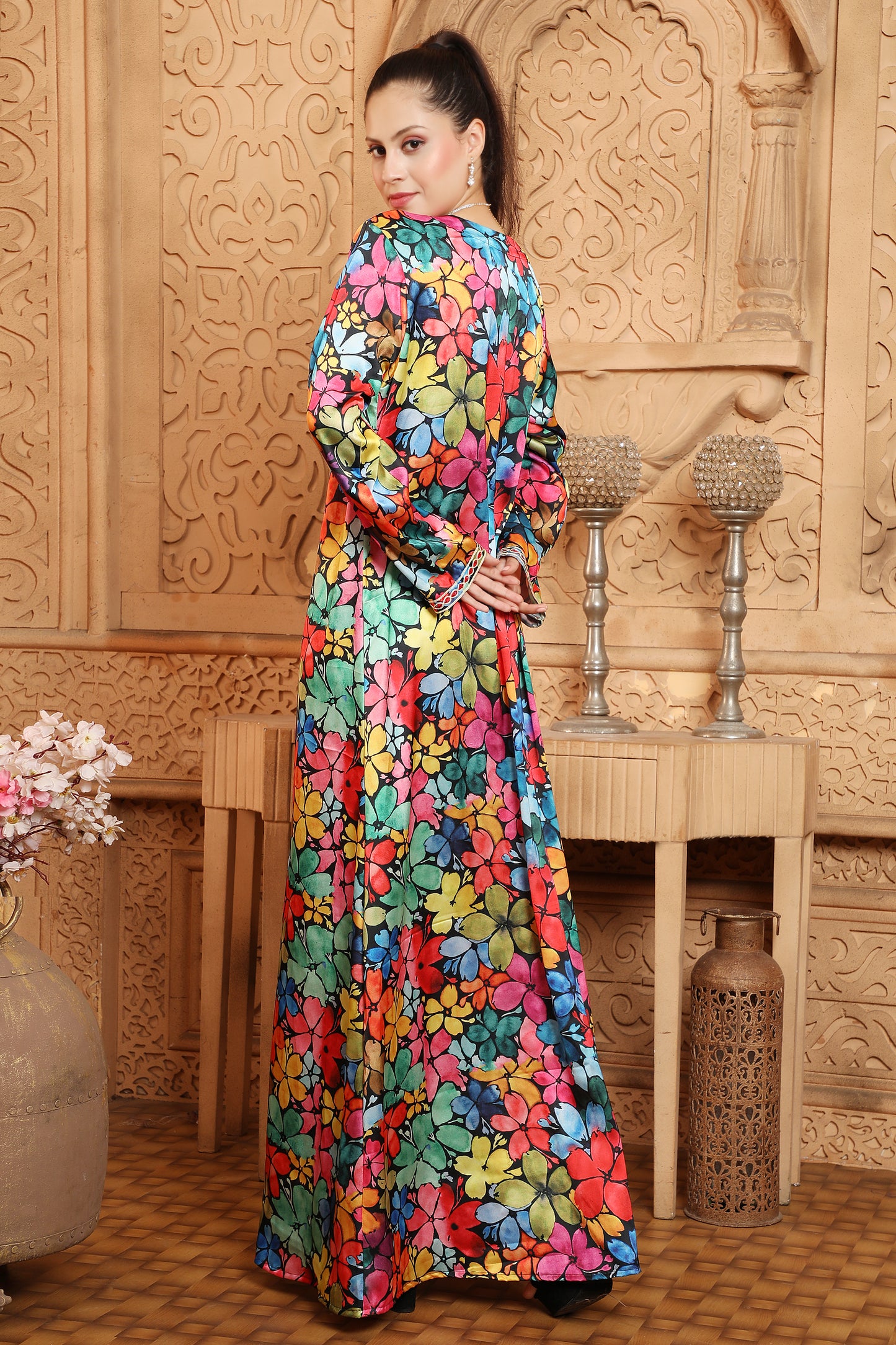 Eid Party Dress Floral Print Summer Islam Hijab Long Gown