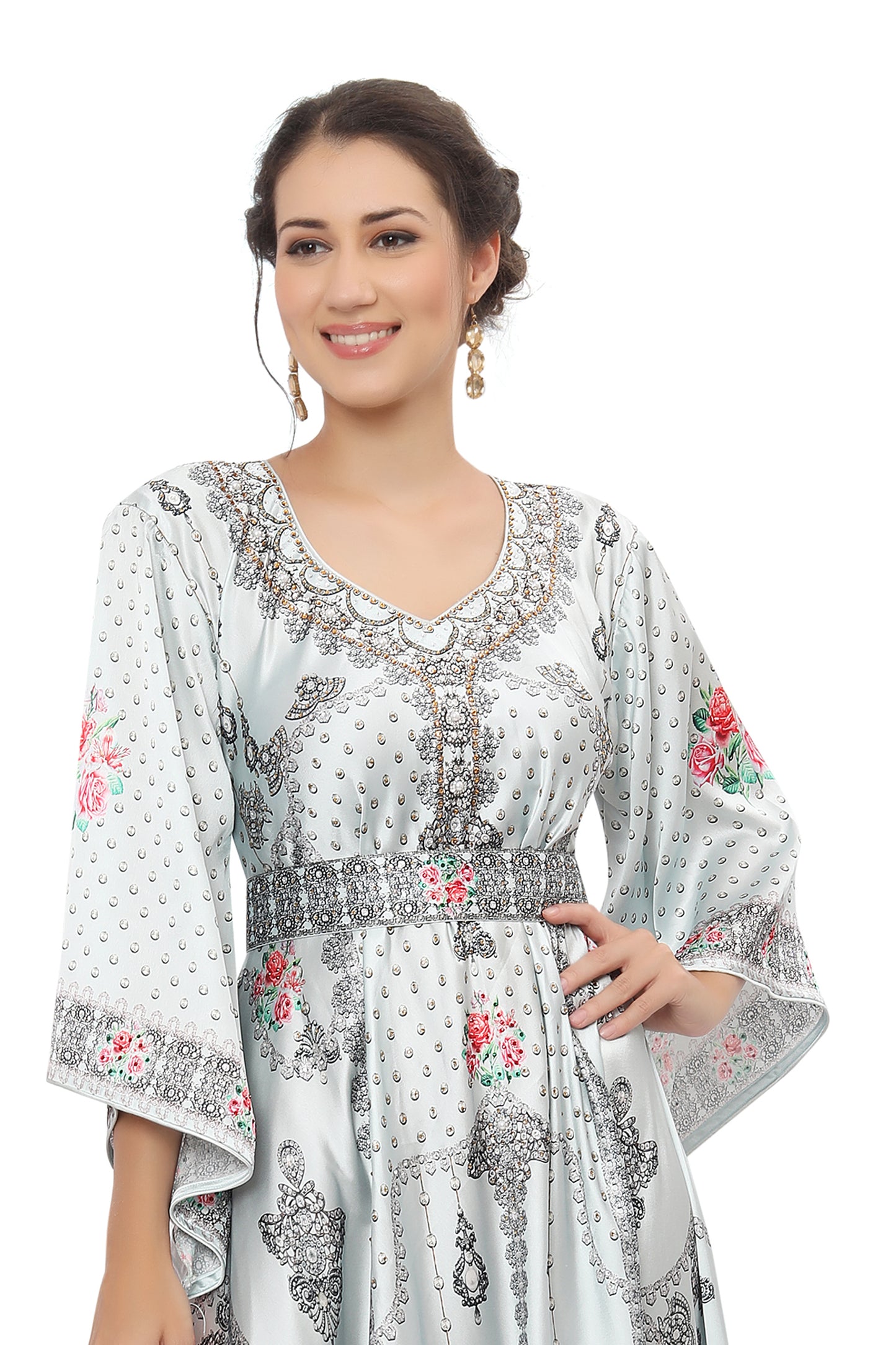 Designer Digital Printed Party Gown With Bell Sleeve