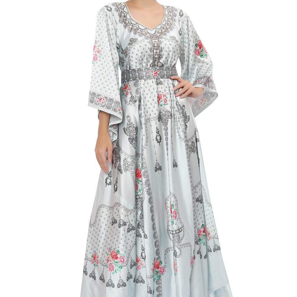 Designer Digital Printed Party Gown With Bell Sleeve