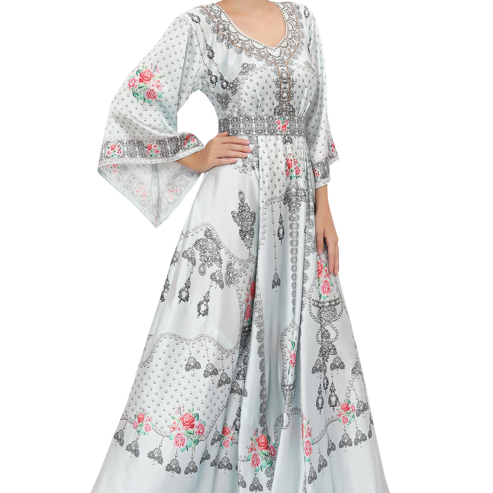 
                  
                    Designer Digital Printed Party Gown With Bell Sleeve
                  
                