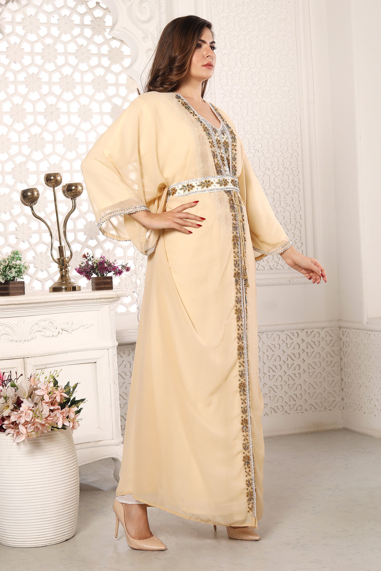 Eid Morocco Gown Women Takchita Beige Dress