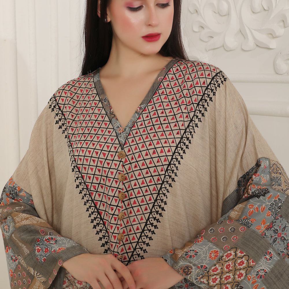 
                  
                    Embroidered neckline Dubai Kaftan Farasha Long Maxi with Digital Print
                  
                