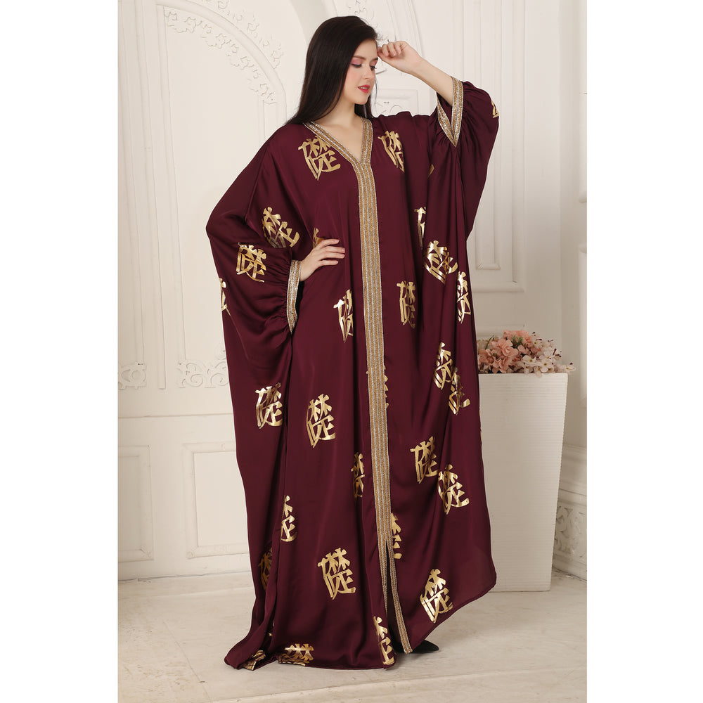 Arabic Kaftan Farasha with Crystal lace & Block Printed fabric