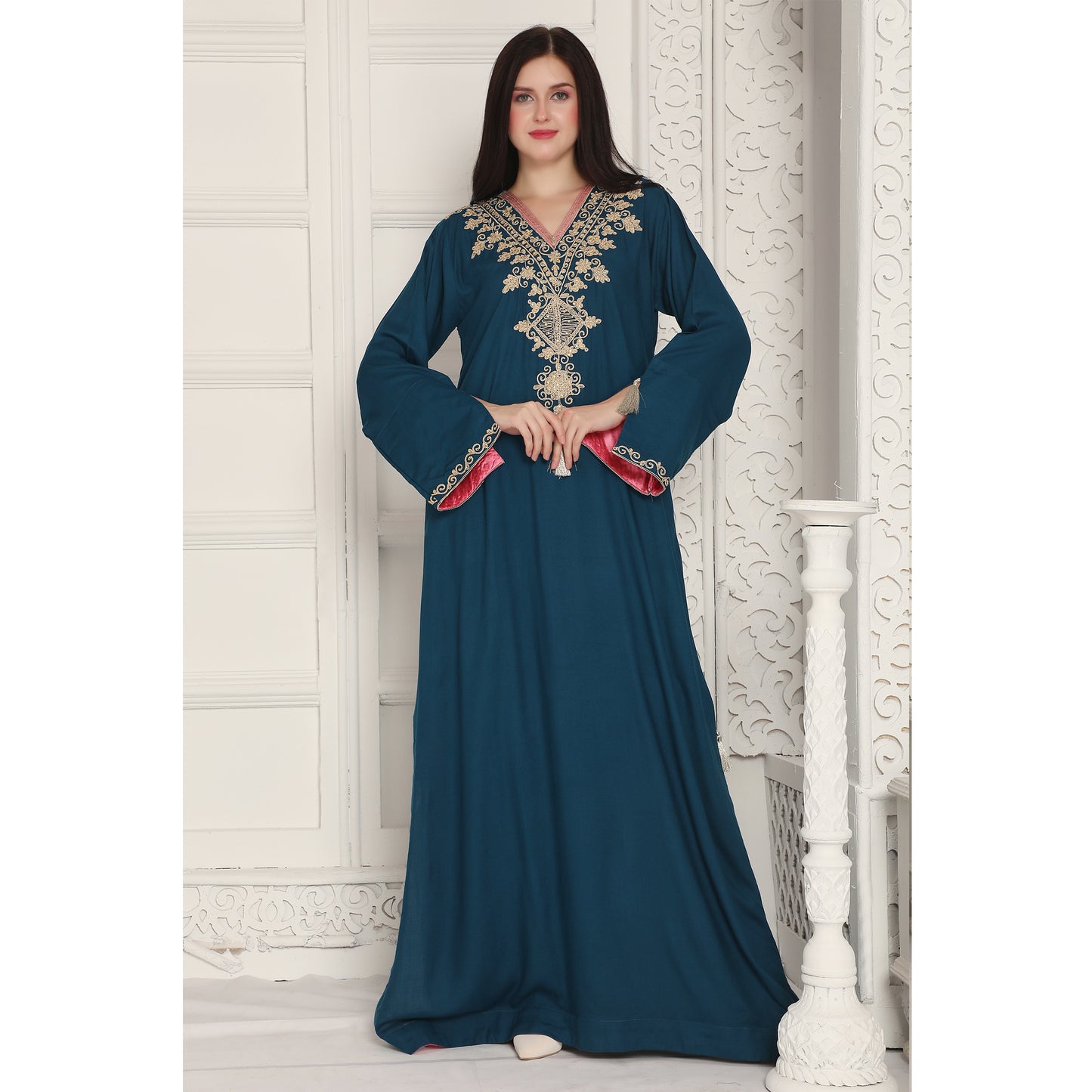 Peacock Blue Arabic Style Kaftan Farasha