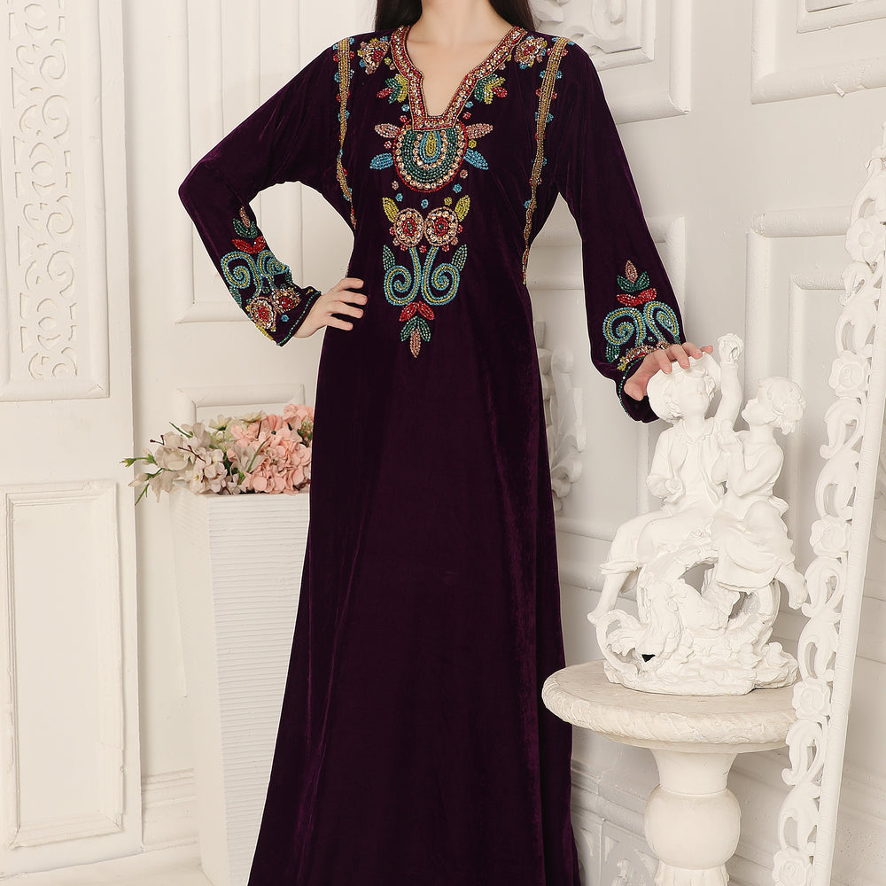 
                  
                    Velvet A-Line Kaftan With Colorful Crystals Hand Embroidery
                  
                