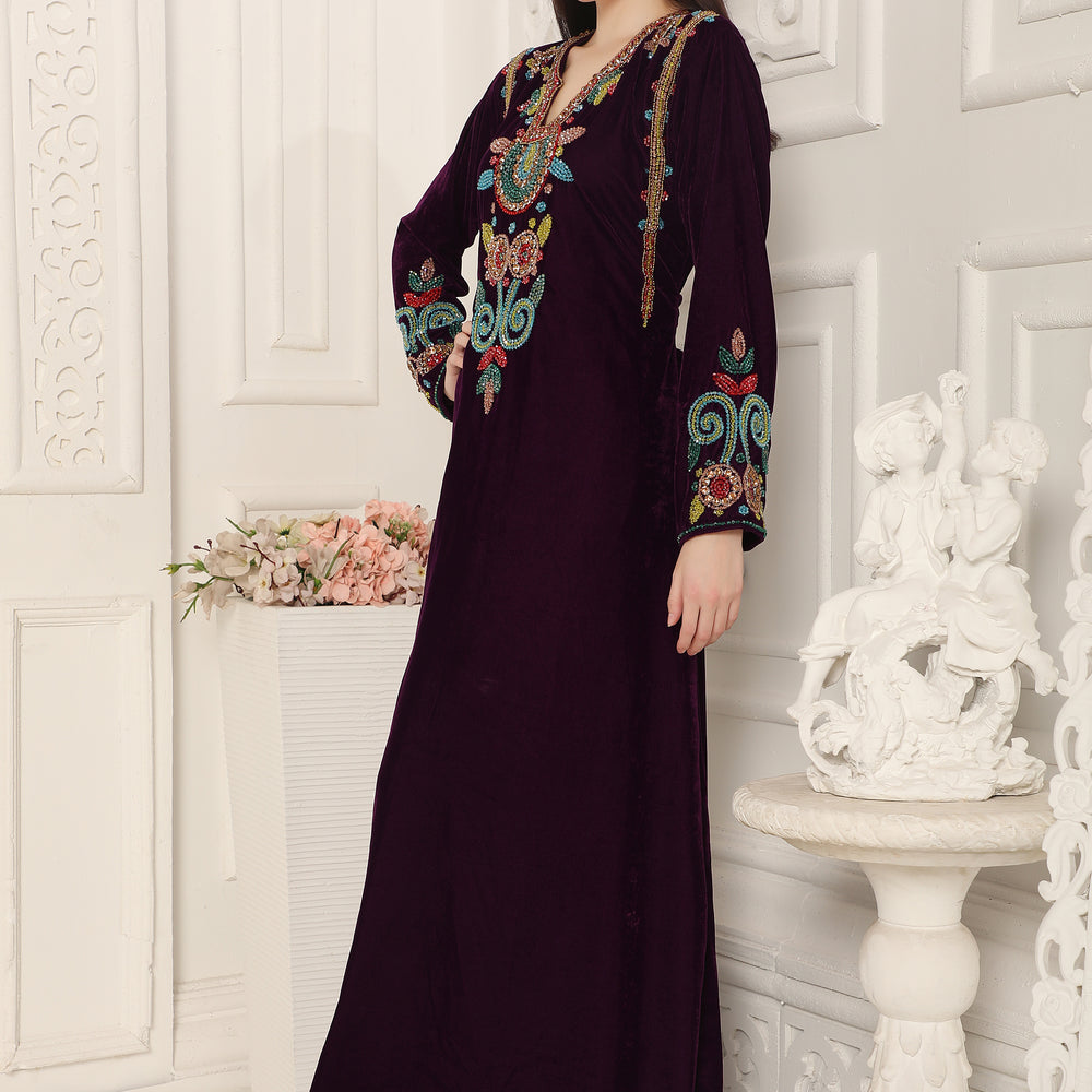 
                  
                    Velvet A-Line Kaftan With Colorful Crystals Hand Embroidery
                  
                