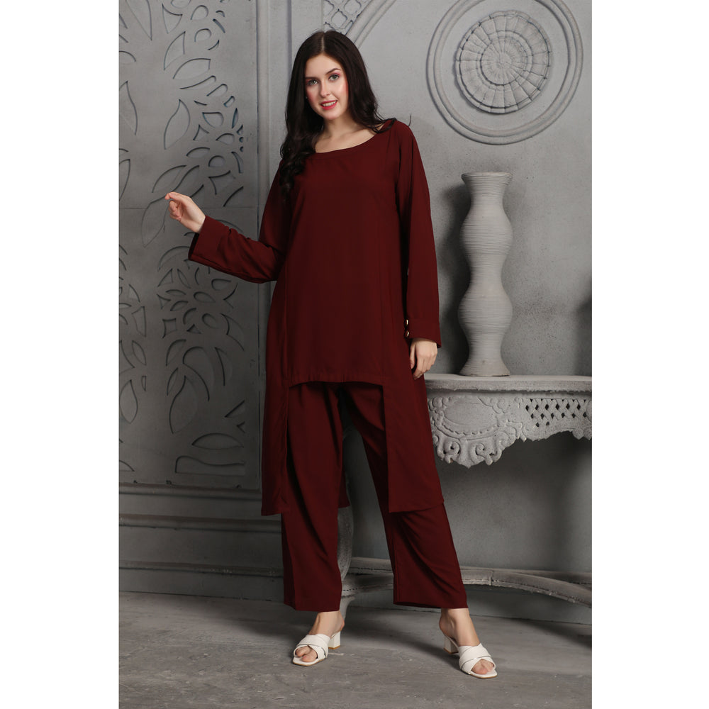 
                  
                    Designer Pant-Top in Deep Maroon Coord Set
                  
                