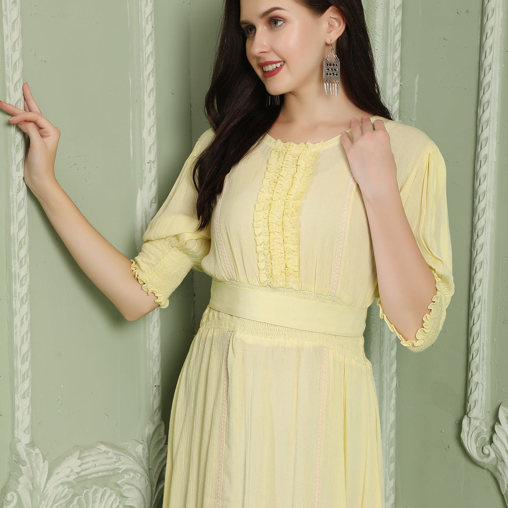
                  
                    Smocked Style A-Line Partywear Yellow Dress
                  
                