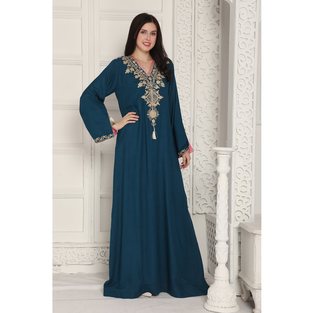 
                  
                    Peacock Blue Arabic Style Kaftan Farasha
                  
                