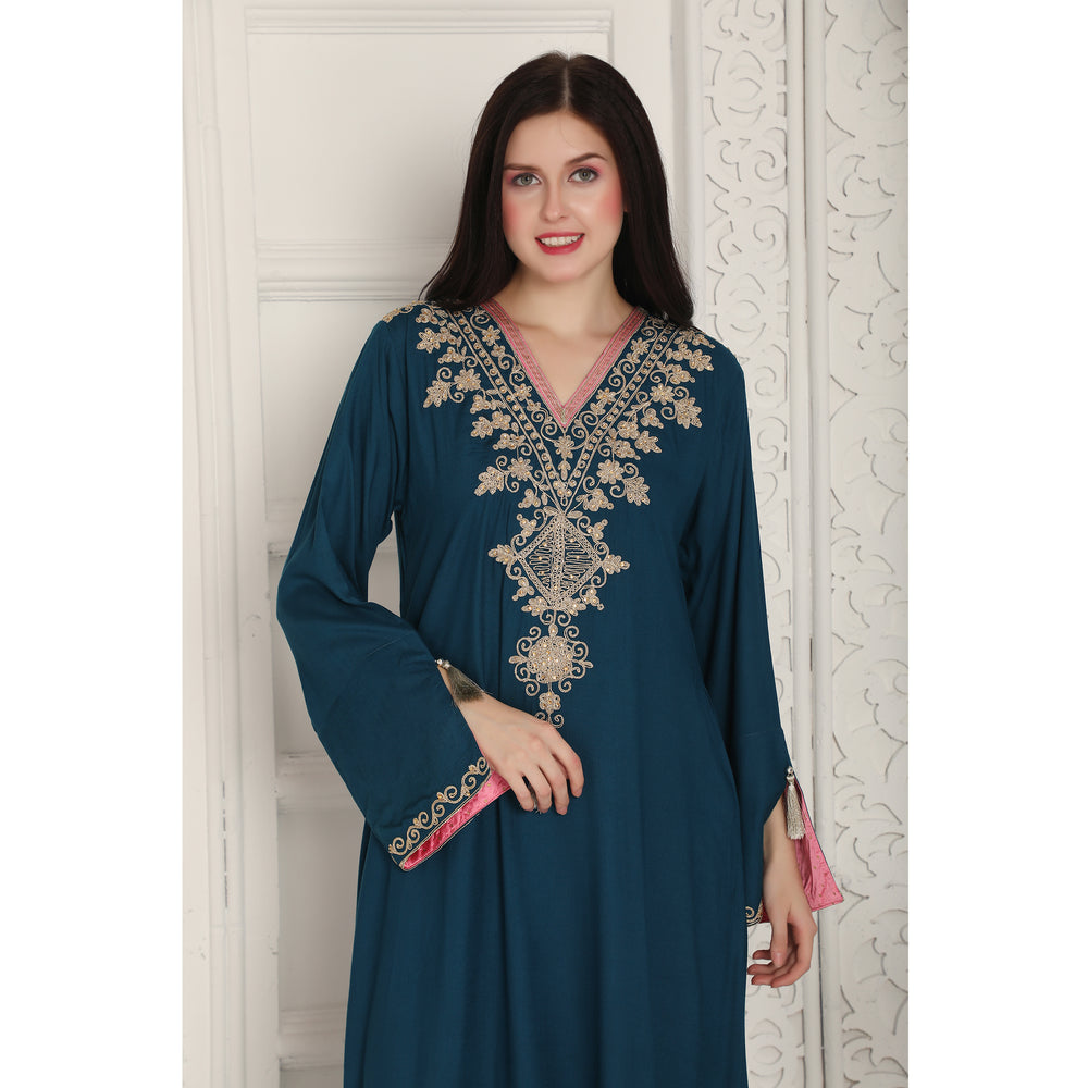 
                  
                    Peacock Blue Arabic Style Kaftan Farasha
                  
                