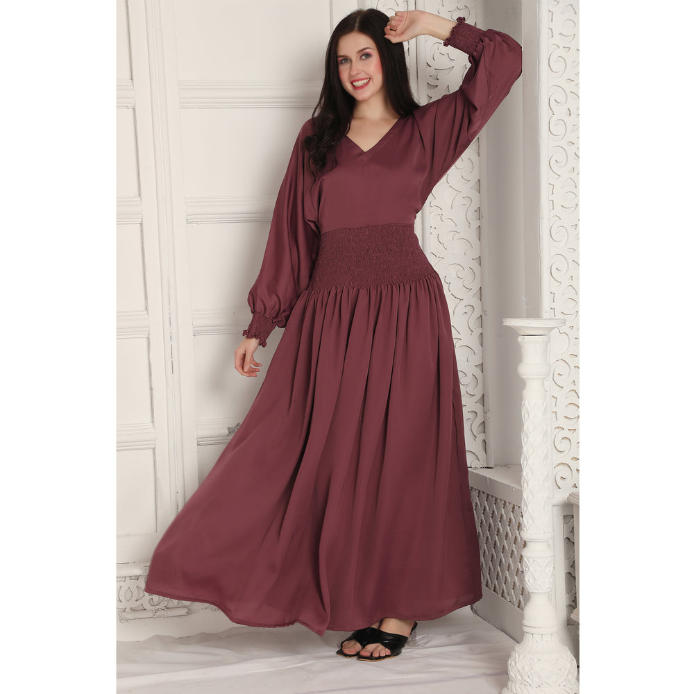 
                  
                    Smocked A-line Flowy Dress in Dark Lilal
                  
                