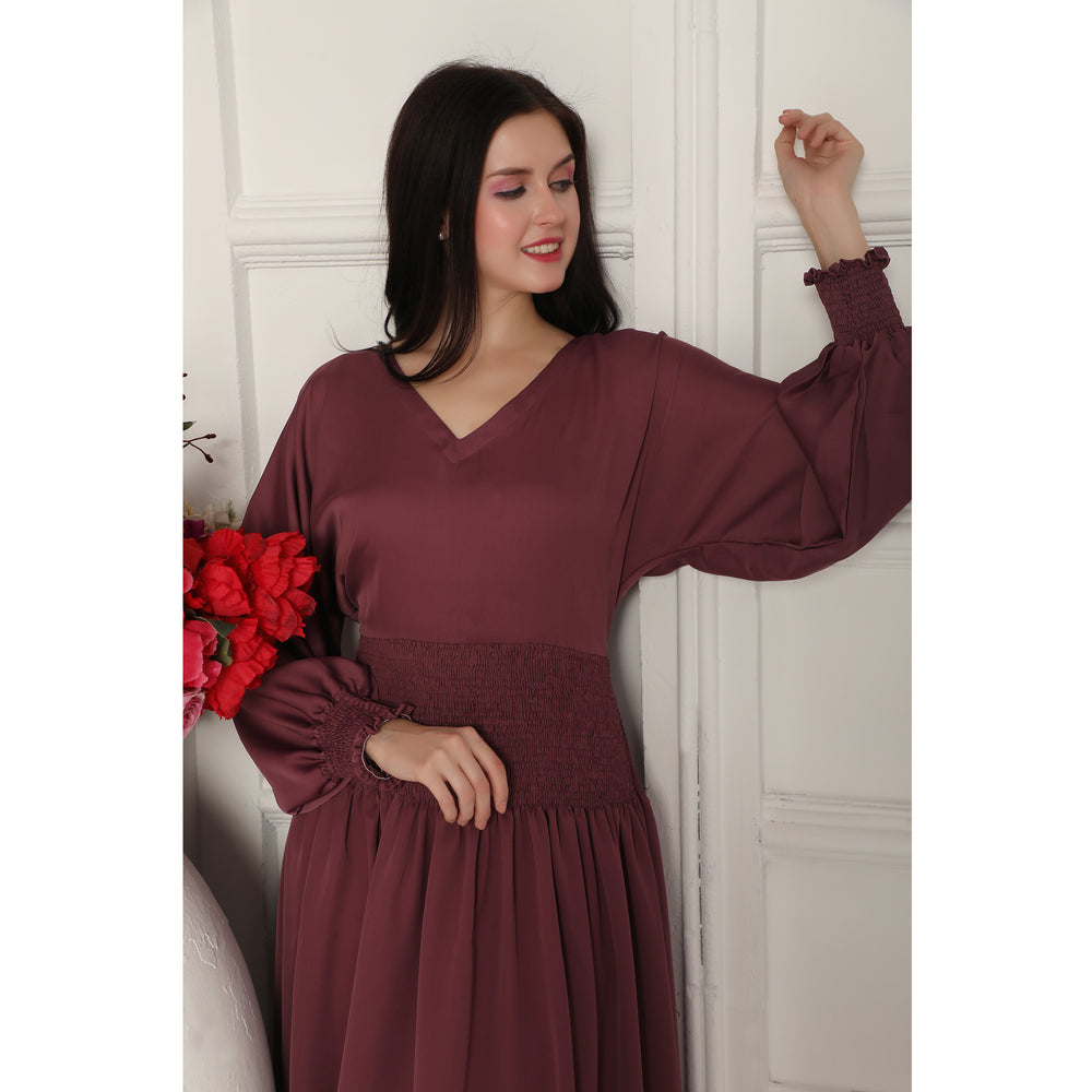 
                  
                    Smocked A-line Flowy Dress in Dark Lilal
                  
                