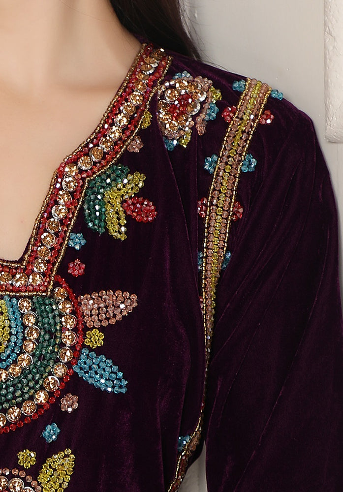 
                  
                    Designer Kaftan with Crystal & Beads Multicolor Embroidery
                  
                