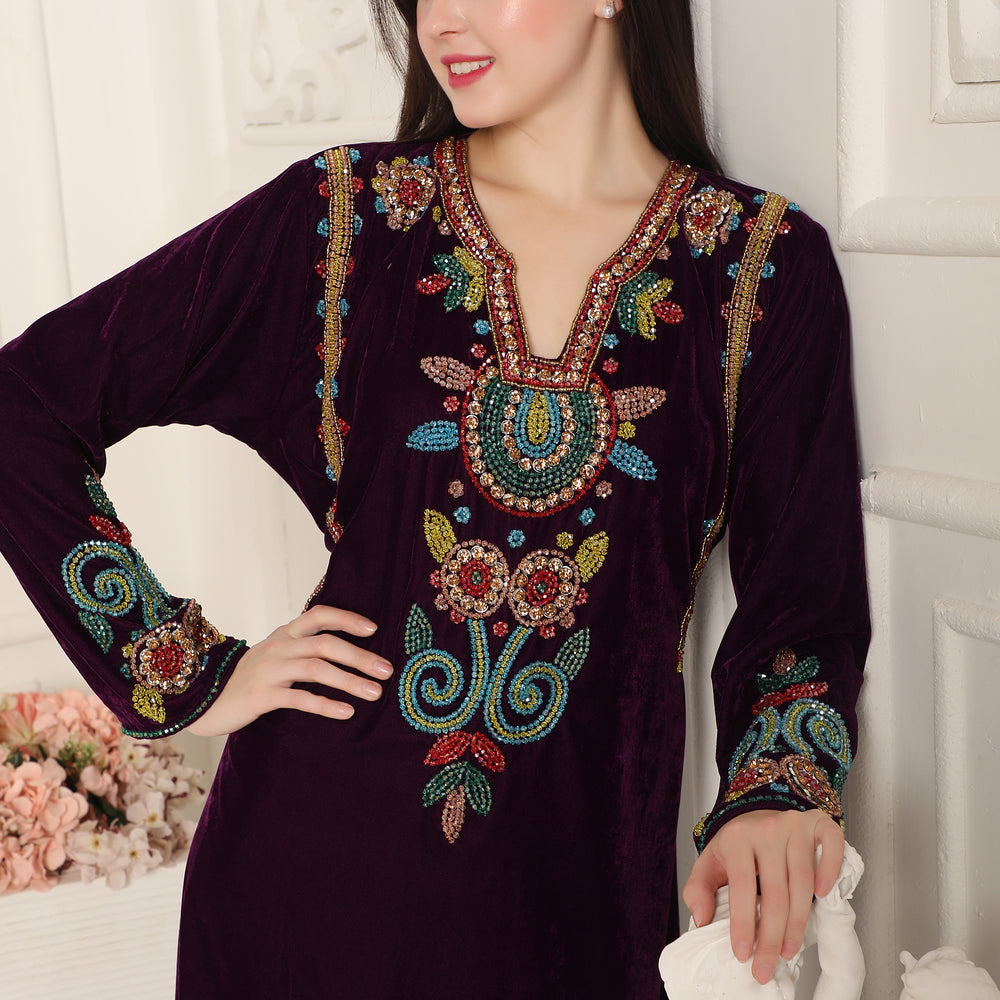 
                  
                    Designer Kaftan with Crystal & Beads Multicolor Embroidery
                  
                