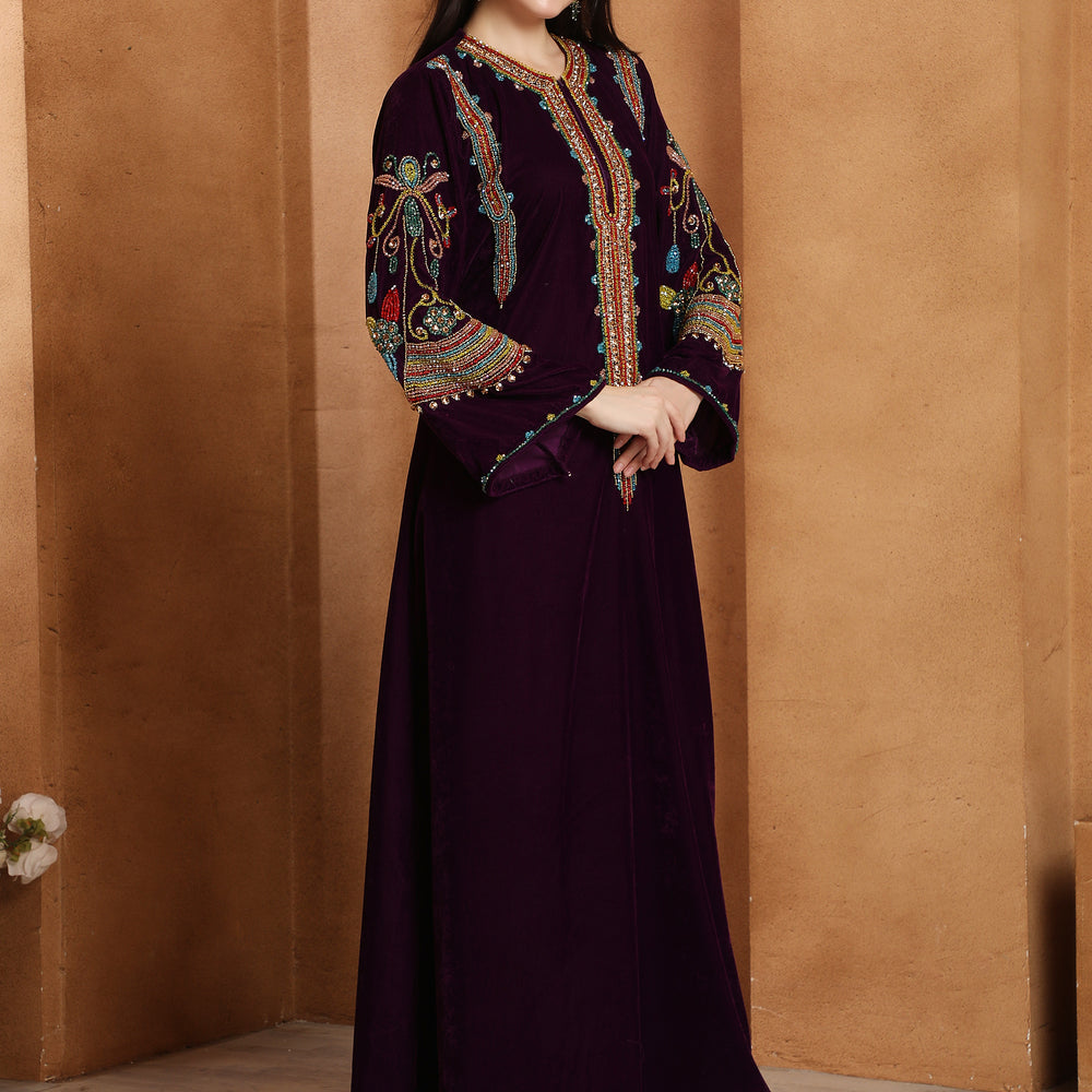 
                  
                    Designer Velvet Kaftan with Multicolor Embroidered Sleeves by Maxim Creation
                  
                