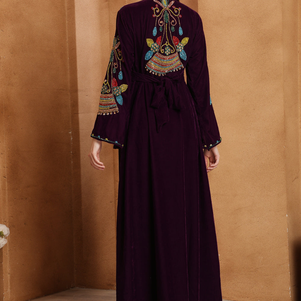 
                  
                    Designer Velvet Kaftan with Multicolor Embroidered Sleeves by Maxim Creation
                  
                