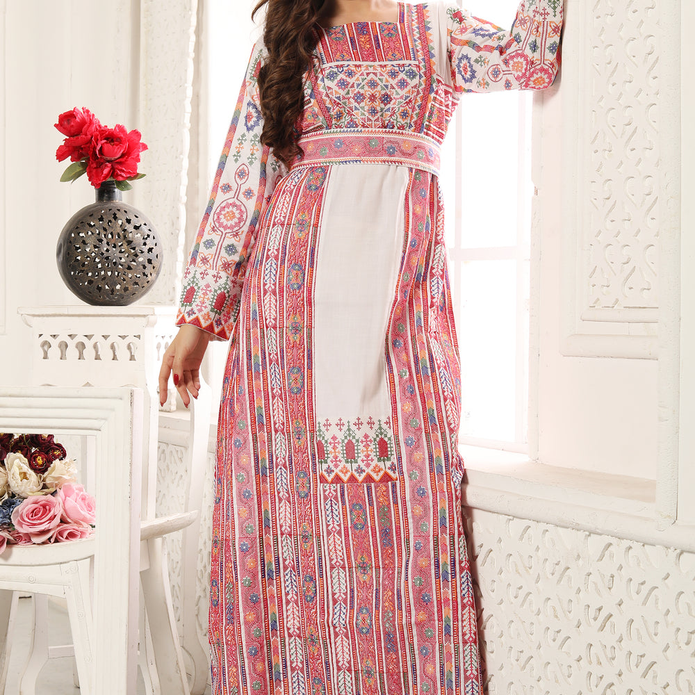 Multicoloured Tatreez Embroidered Malaka Gown