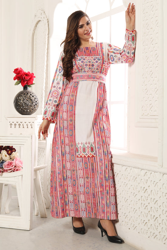 Multicoloured Tatreez Embroidered Malaka Gown