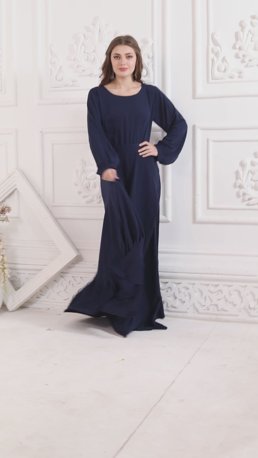 Partywear Dress with Big Flair in Dark Blue