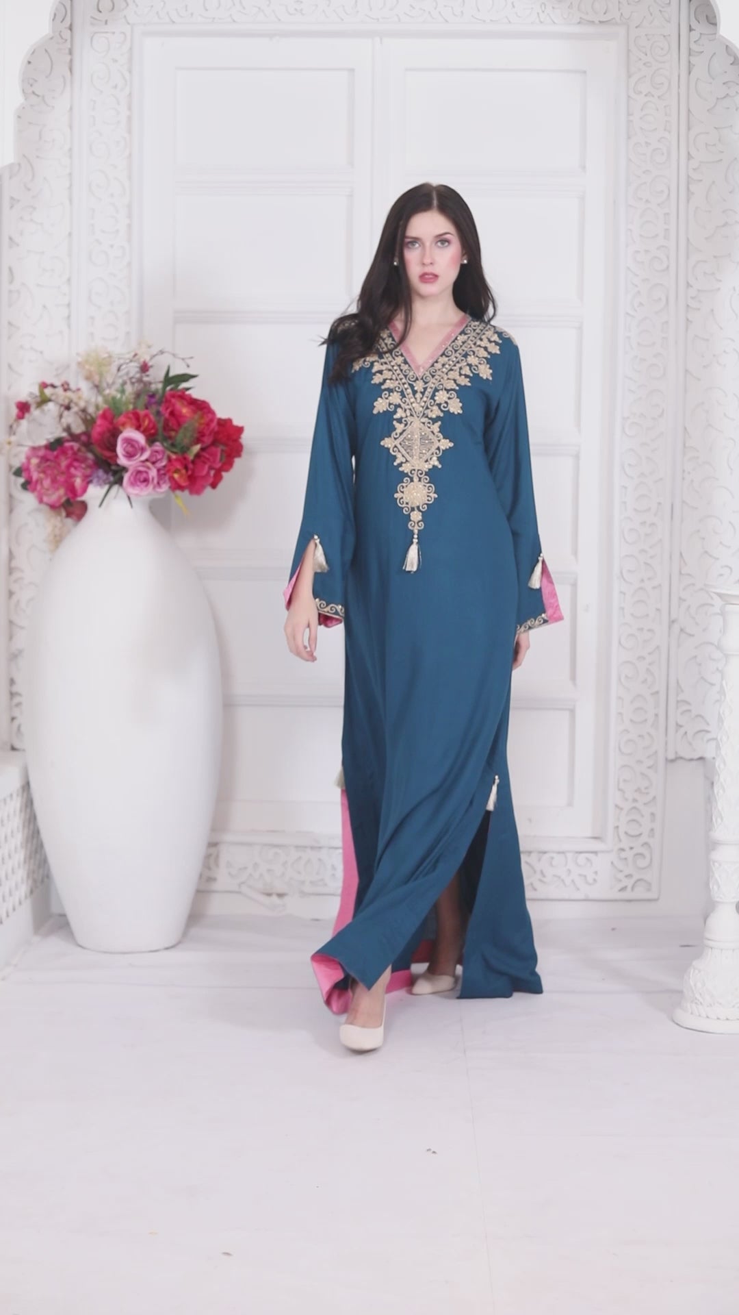 Peacock Blue Arabic Style Kaftan Farasha