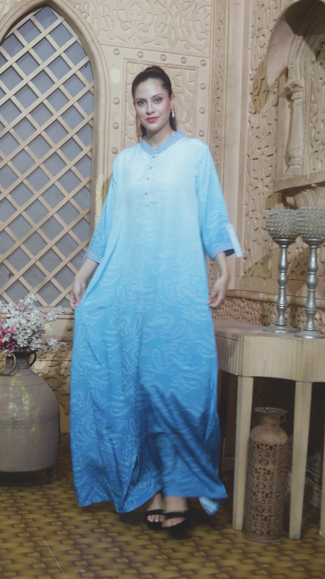 Shaded Blue Kaftan Farasha Long Maxi Dress