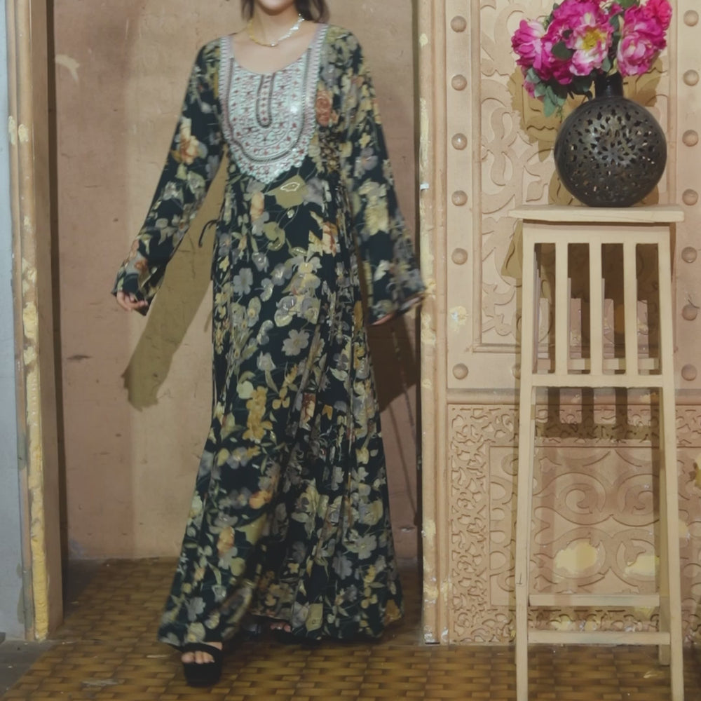 
                  
                    Load and play video in Gallery viewer, Designer Mukhawar style Caftan Jalabiya Gown
                  
                