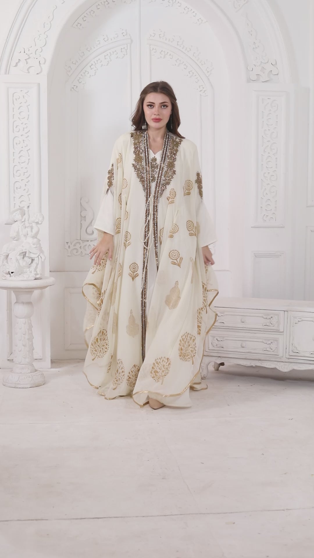 Designer Kaftan Flowy Arabic Dress with Hand Embroidery and Block print