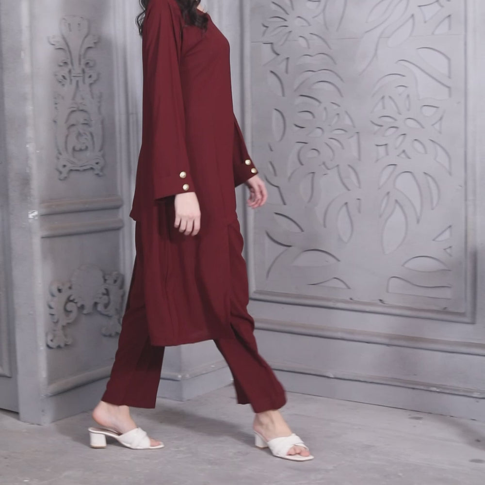 
                  
                    Load and play video in Gallery viewer, Designer Pant-Top in Deep Maroon Coord Set
                  
                