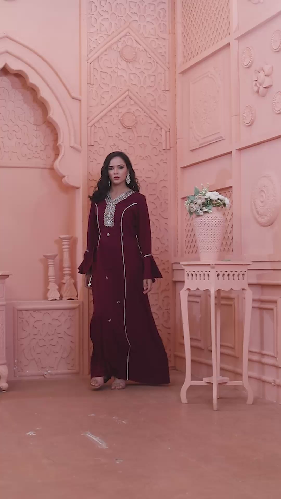 Designer Jalabiya in Maroon with Gold Embroidery