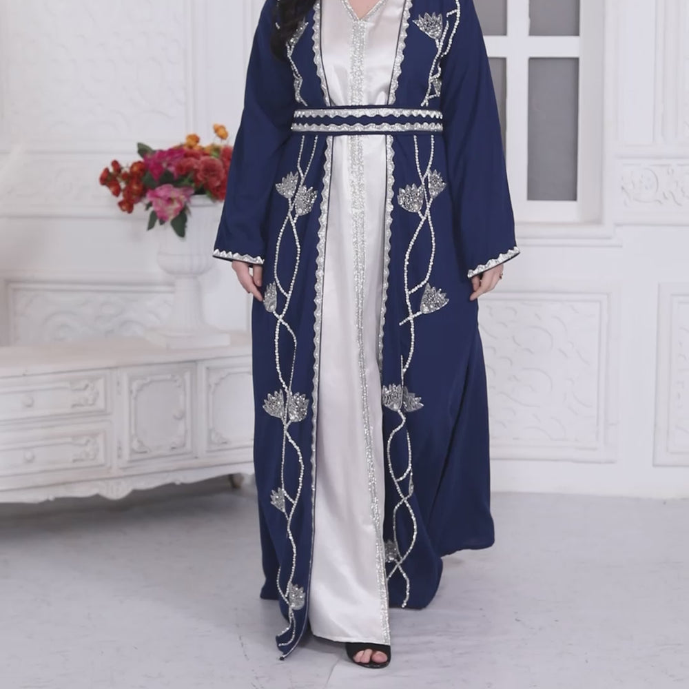 
                  
                    Load and play video in Gallery viewer, Floral Pattern Embroidery Kaftan With Cut Dana
                  
                