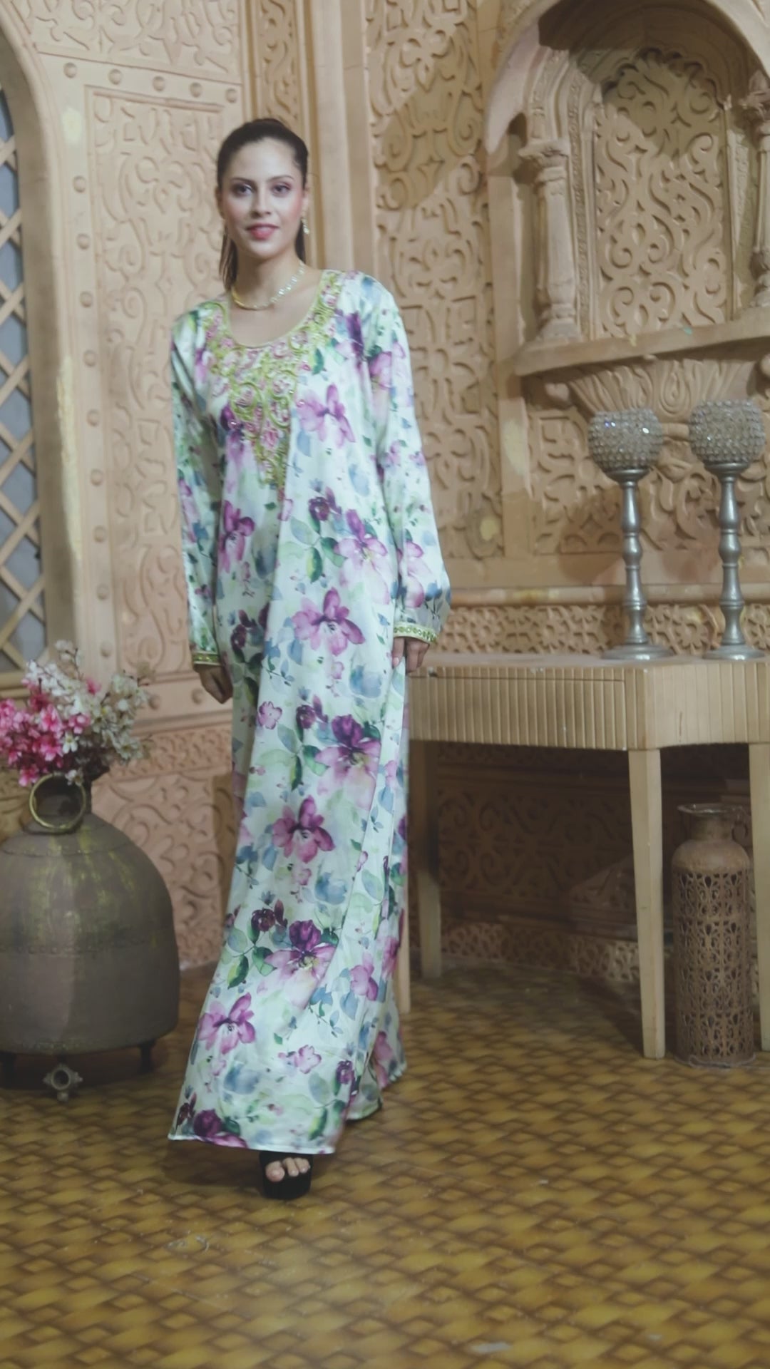 Printed Kaftan Thread Embroidery Takchita Wedding Gown