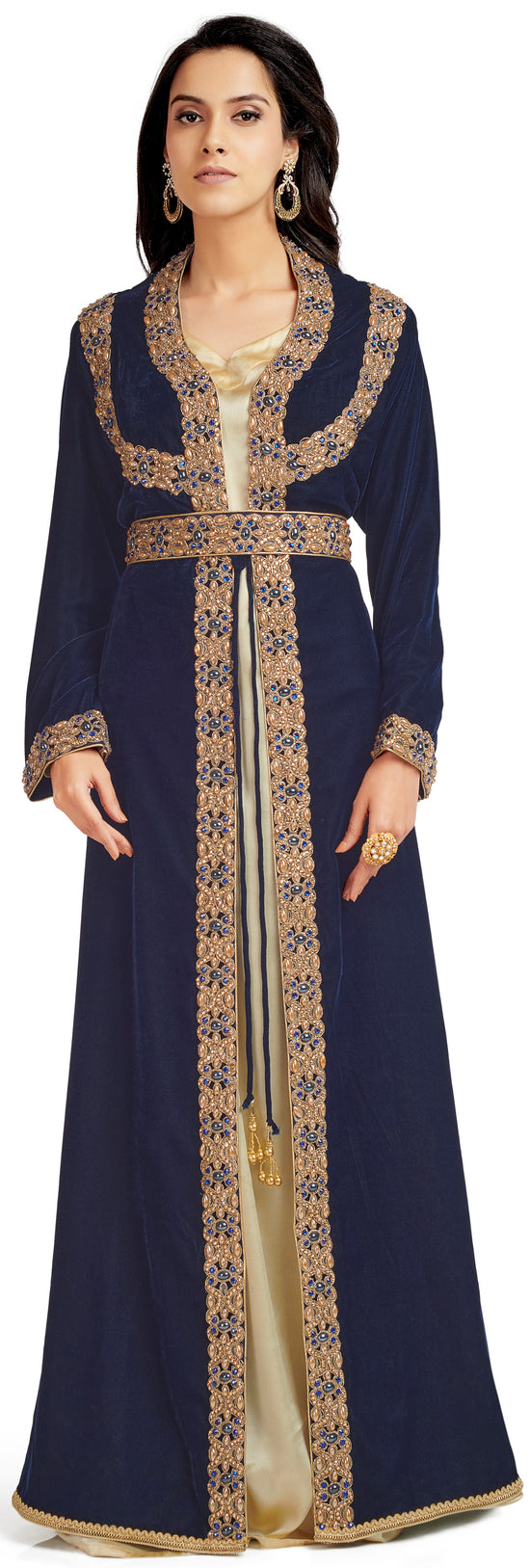 Blue Velvet Takchita Kaftan In 3 Piece - Maxim Creation